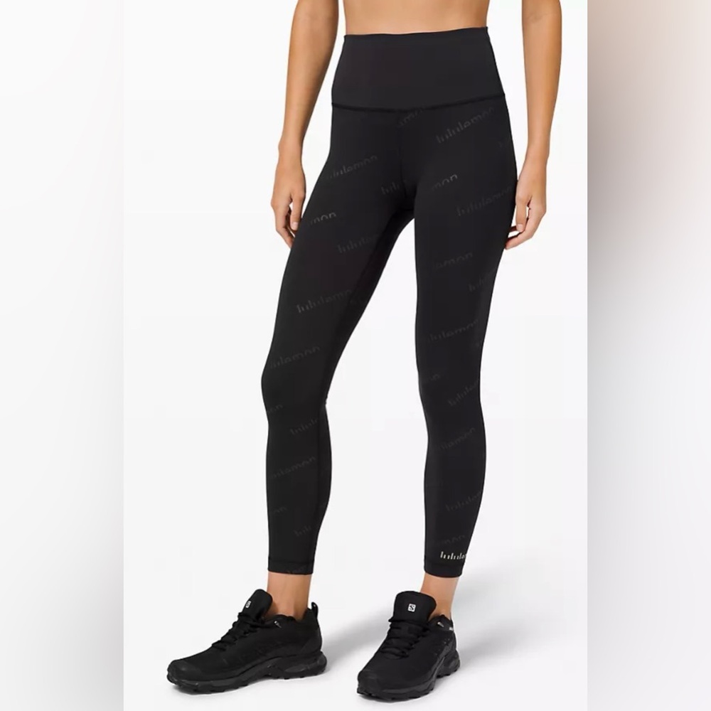 Lululemon Wunder Train Logo Embossed Black leggings High-Rise 25" 6